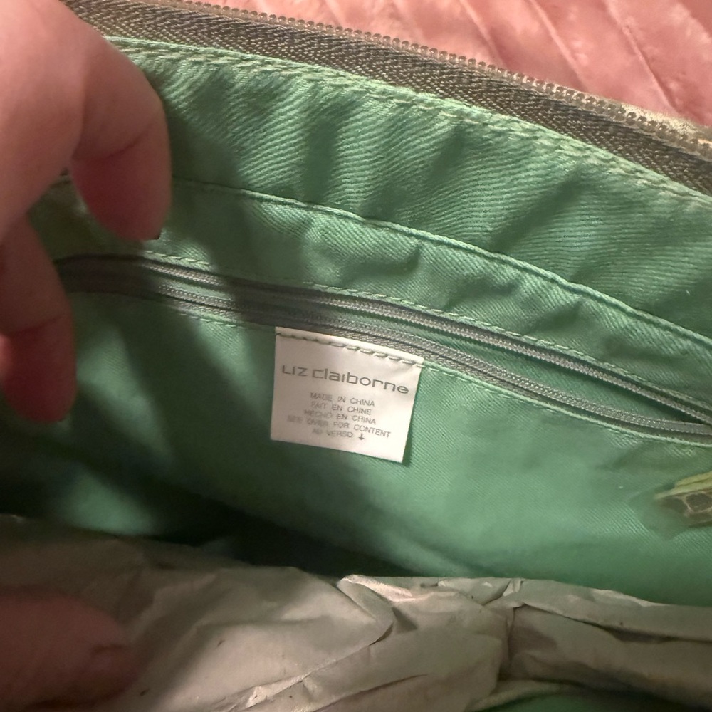 Liz ClaiborneGreen and white checked Geometric Tote - Picture 4 of 8